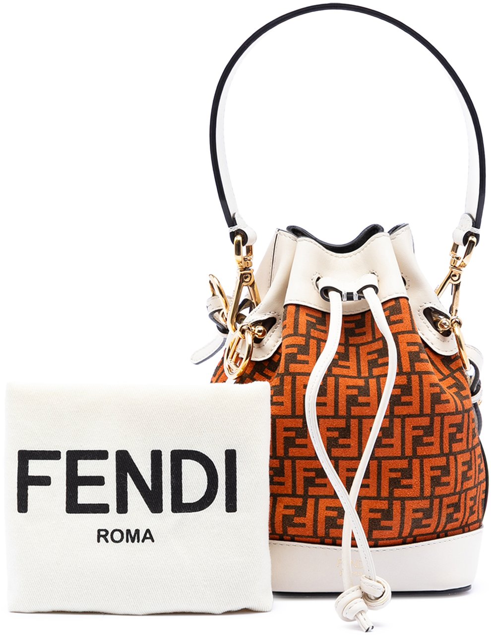 Fendi Mini Zucca Suede Mon Tresor Bucket Bag Oranje
