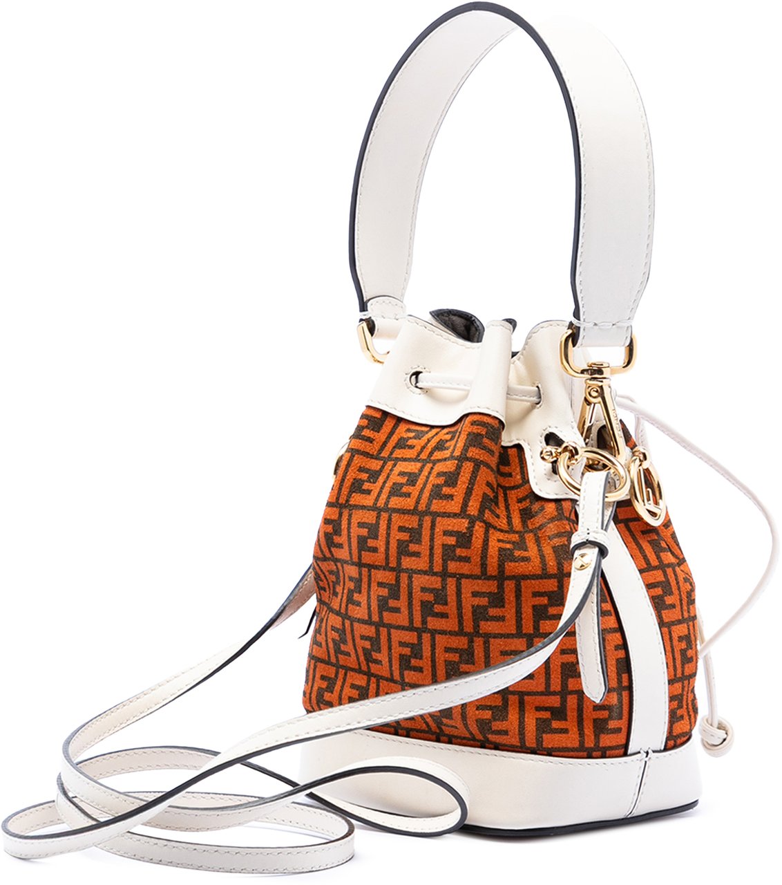 Fendi Mini Zucca Suede Mon Tresor Bucket Bag Oranje