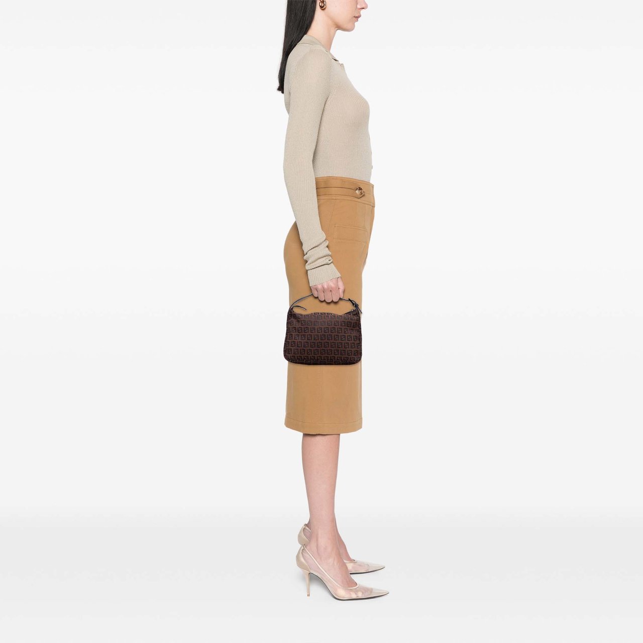 Fendi Zucchino Canvas Handbag Bruin