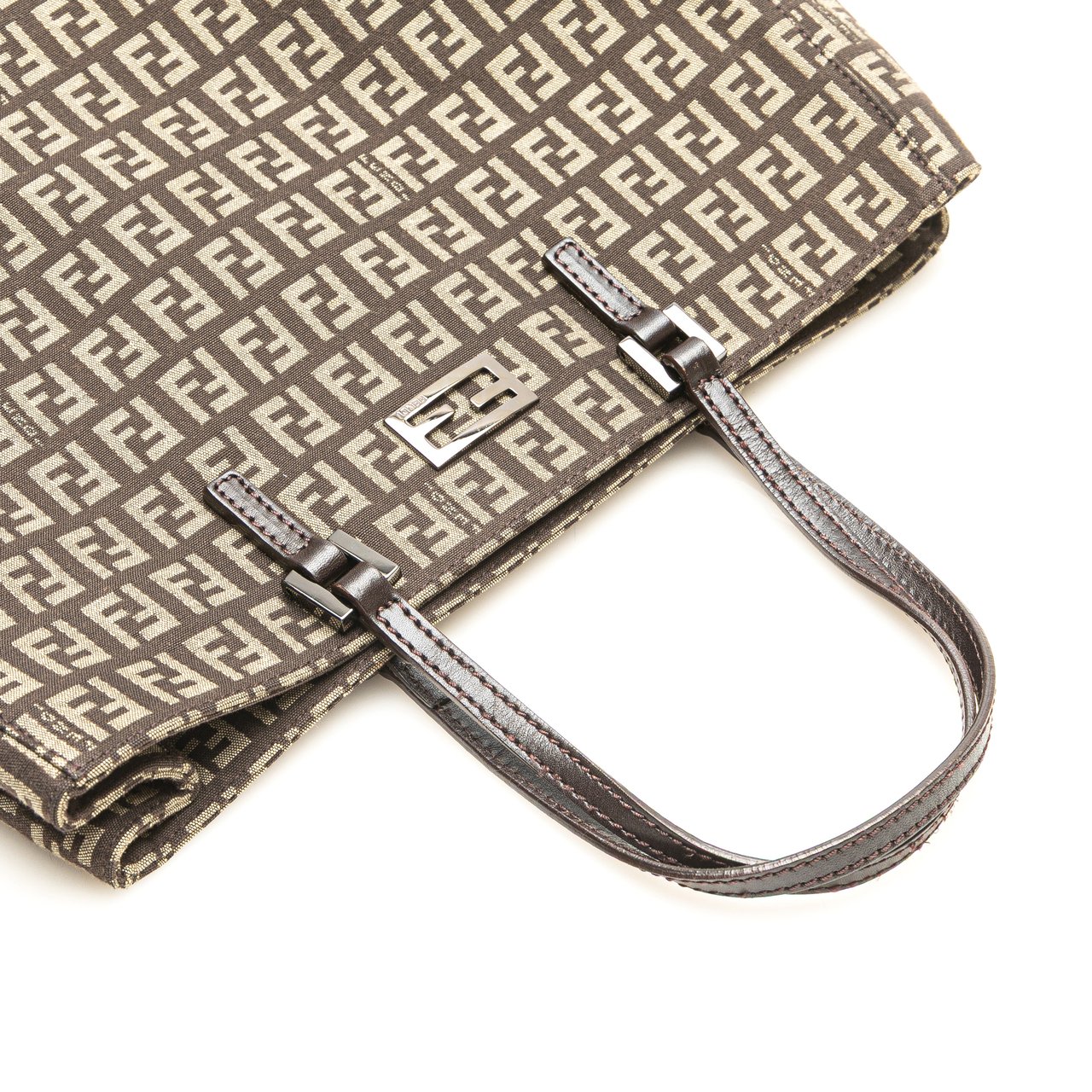 Fendi Zucchino Canvas Tote Bruin