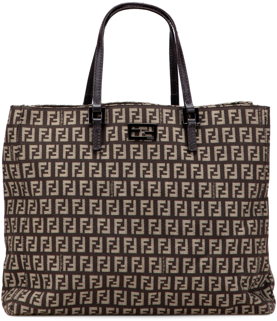 Fendi Zucchino Canvas Tote Bruin