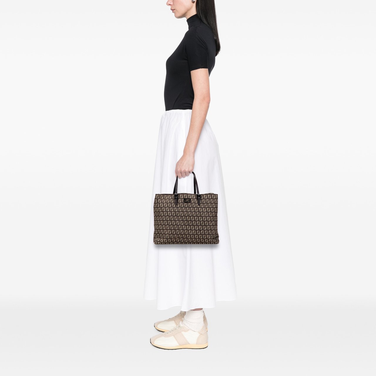 Fendi Zucchino Canvas Tote Bruin