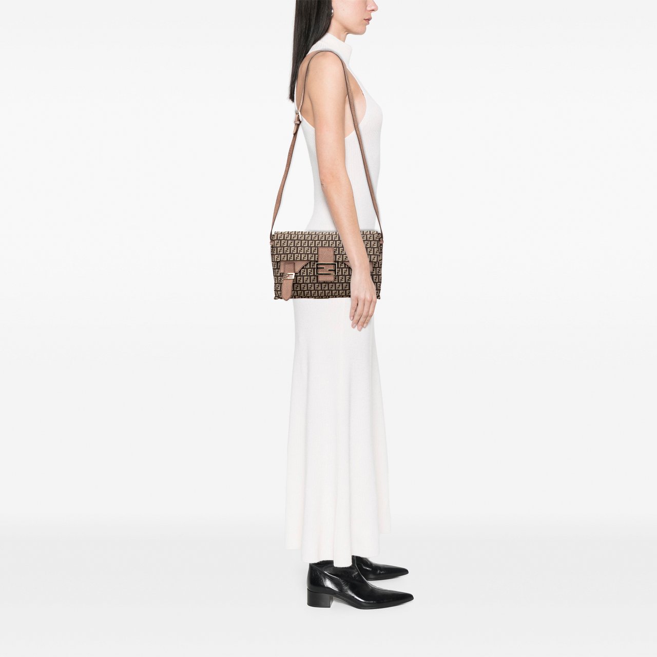 Fendi Zucchino Canvas Sweety Crossbody Bruin