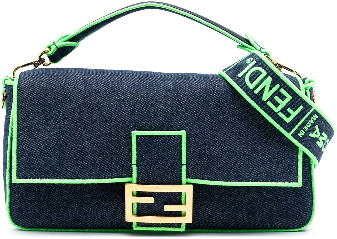 Fendi Large Denim Baguette Satchel Blauw