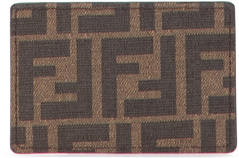 Fendi Zucca Coated Canvas and Leather Card Holder Bruin