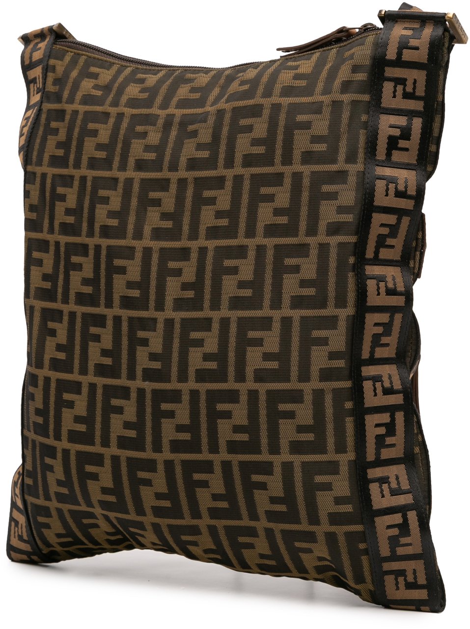 Fendi Zucca Canvas FF Flat Messenger Bag Bruin