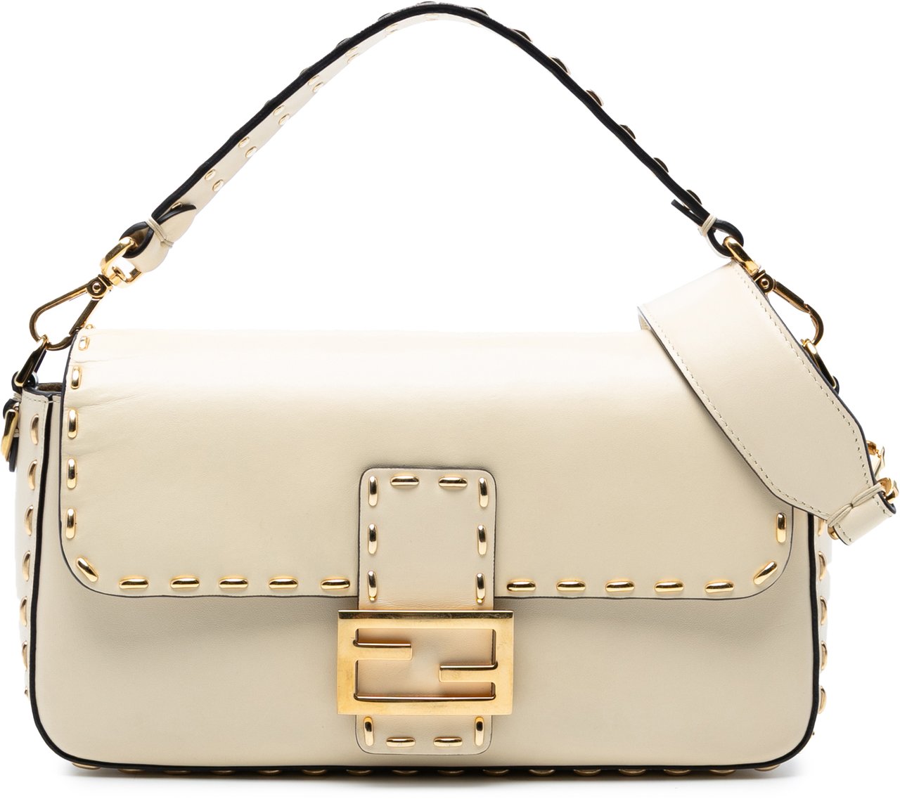 Fendi Leather Metal Stitch Baguette Satchel Bruin