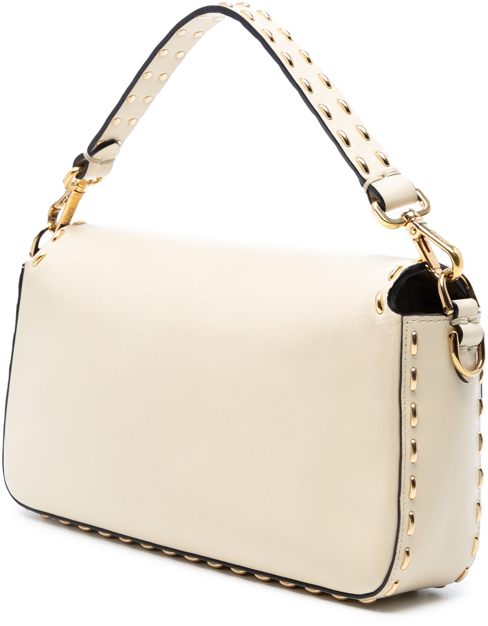 Fendi Leather Metal Stitch Baguette Satchel Bruin