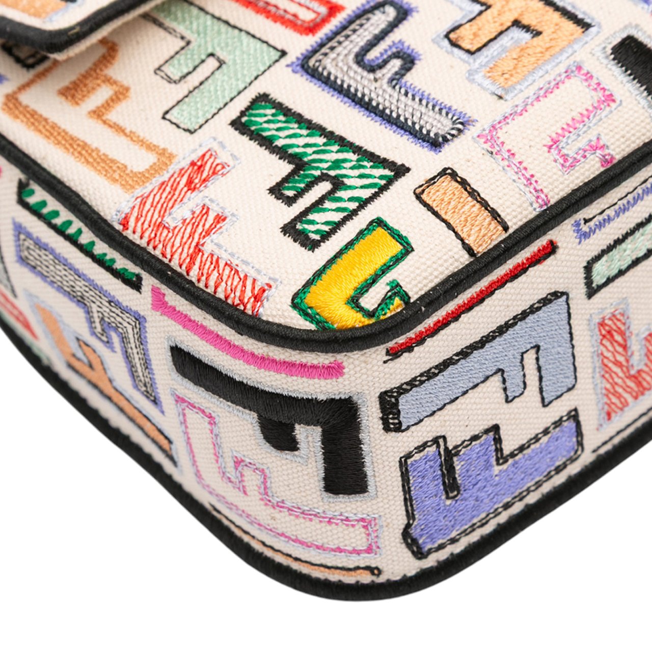 Fendi Chinese Valentines Day Zucca Embroidered Canvas Baguette Satchel Bruin