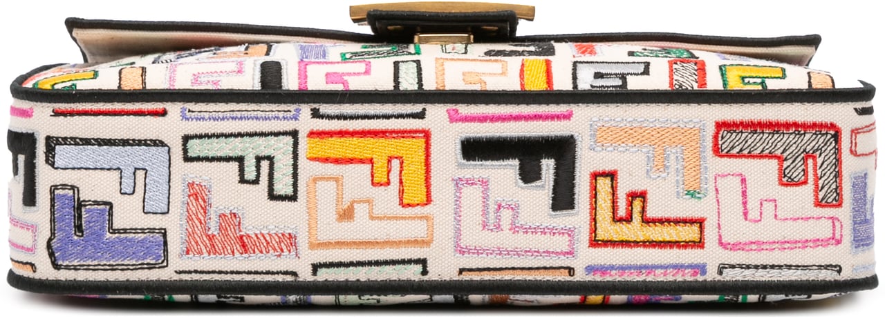 Fendi Chinese Valentines Day Zucca Embroidered Canvas Baguette Satchel Bruin