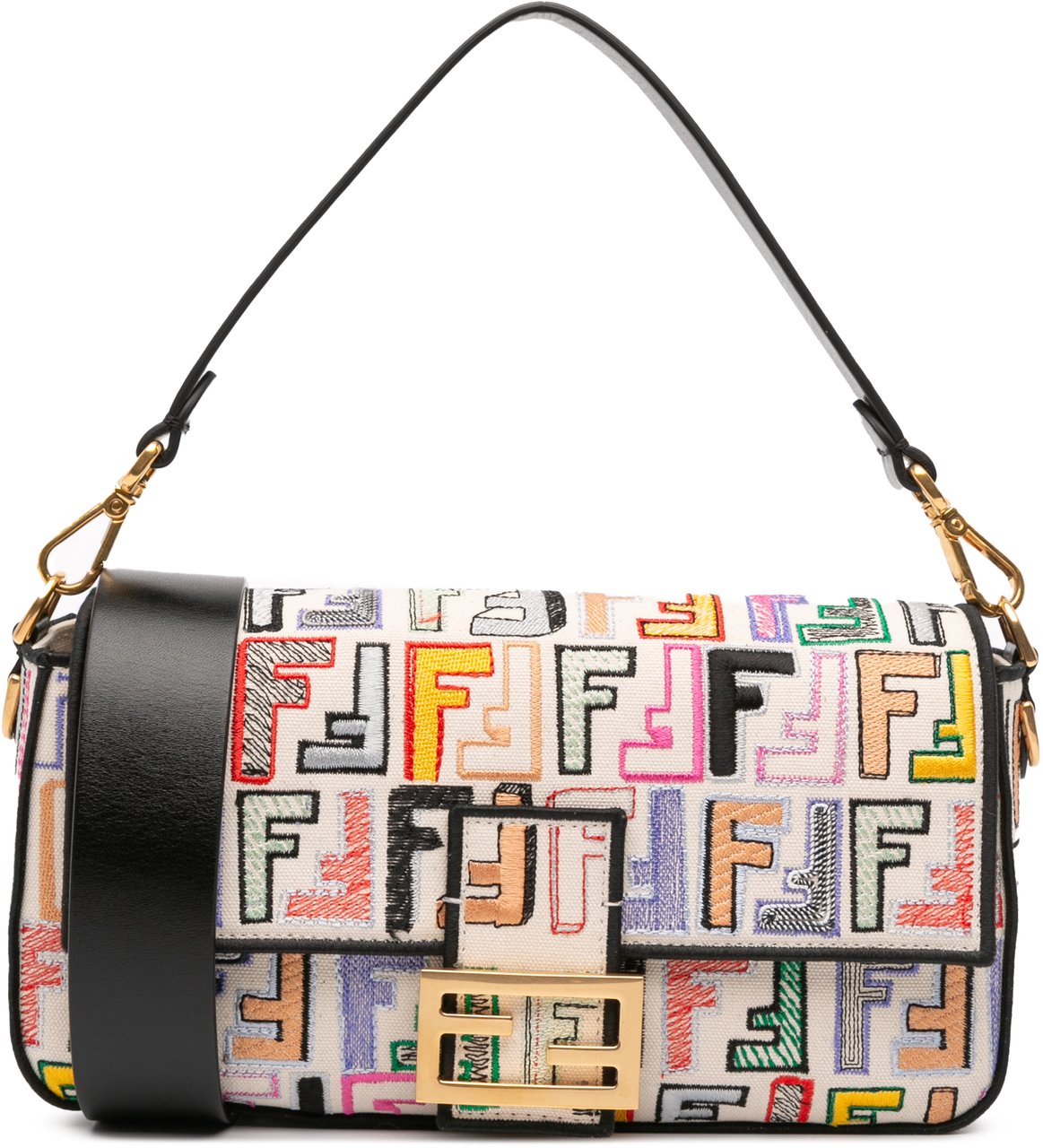 Fendi Chinese Valentines Day Zucca Embroidered Canvas Baguette Satchel Bruin