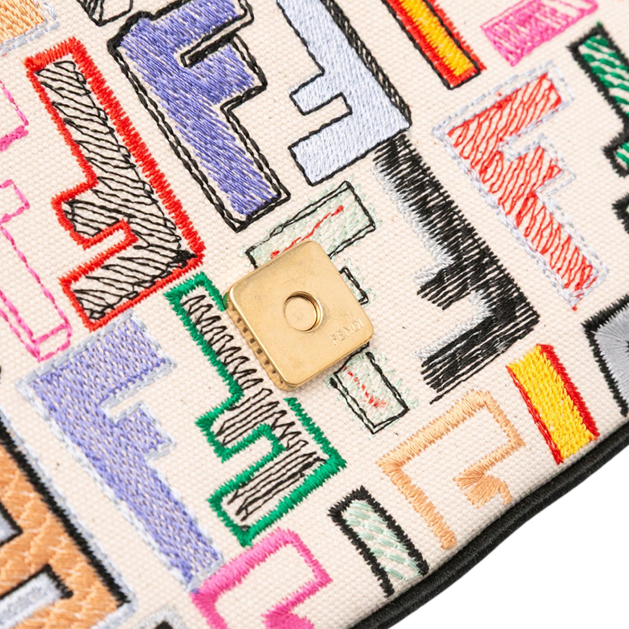 Fendi Chinese Valentines Day Zucca Embroidered Canvas Baguette Satchel Bruin