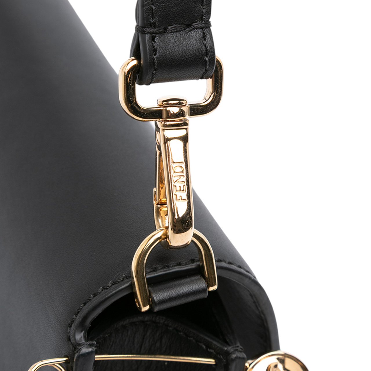 Fendi Versace Vitello Seta Fendace Brooch Baguette Satchel Zwart