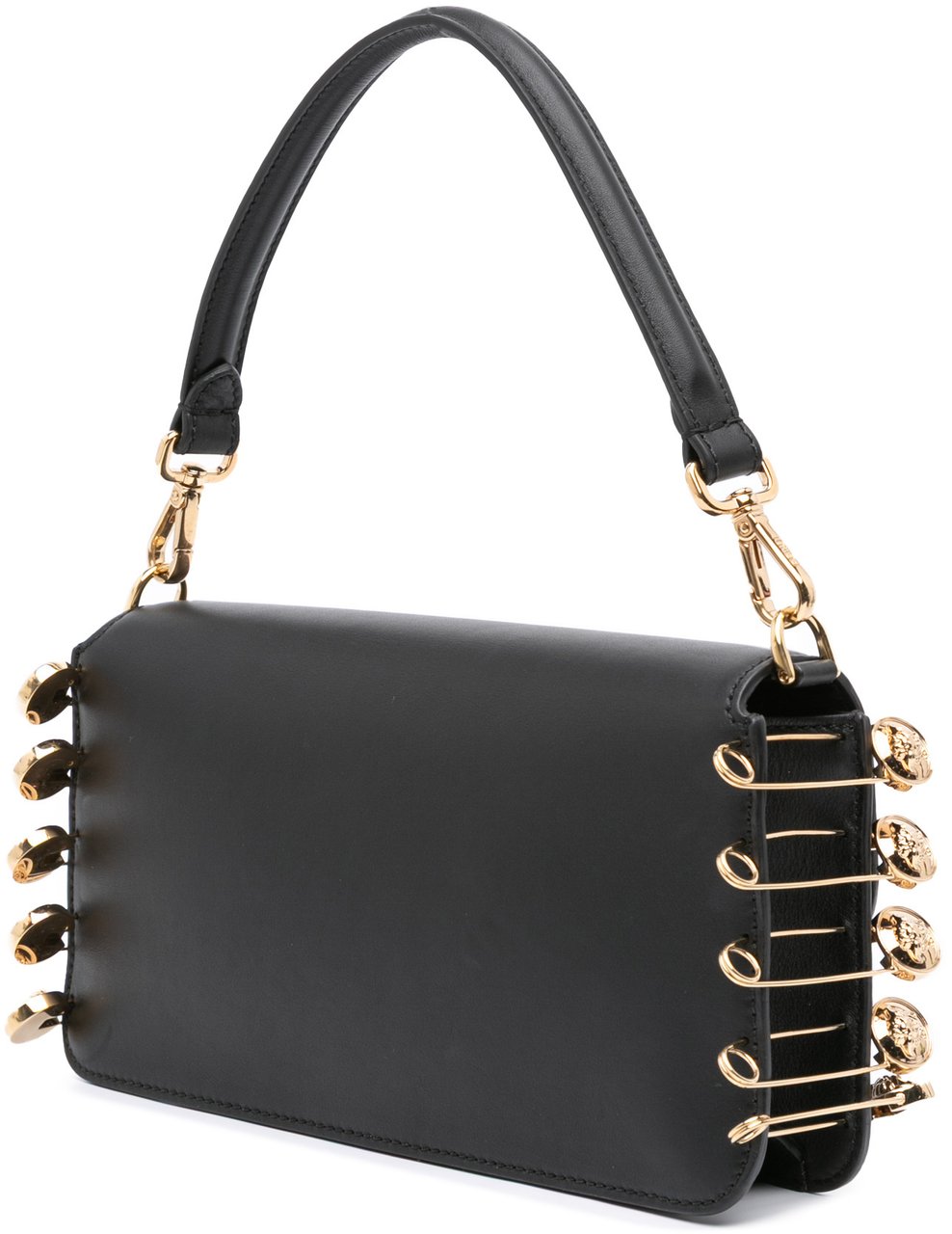 Fendi Versace Vitello Seta Fendace Brooch Baguette Satchel Zwart