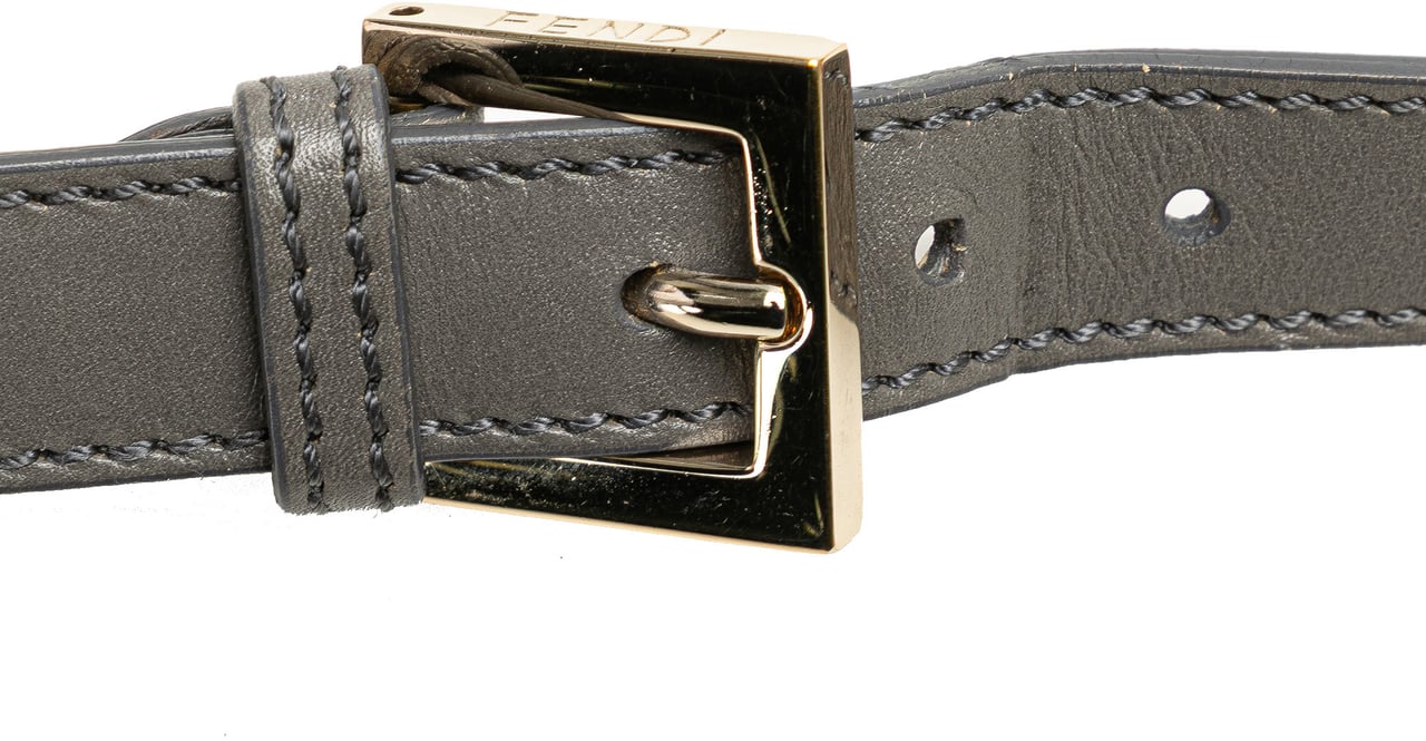 Fendi Glazed Leather Chain Flap Baguette Crossbody Grijs