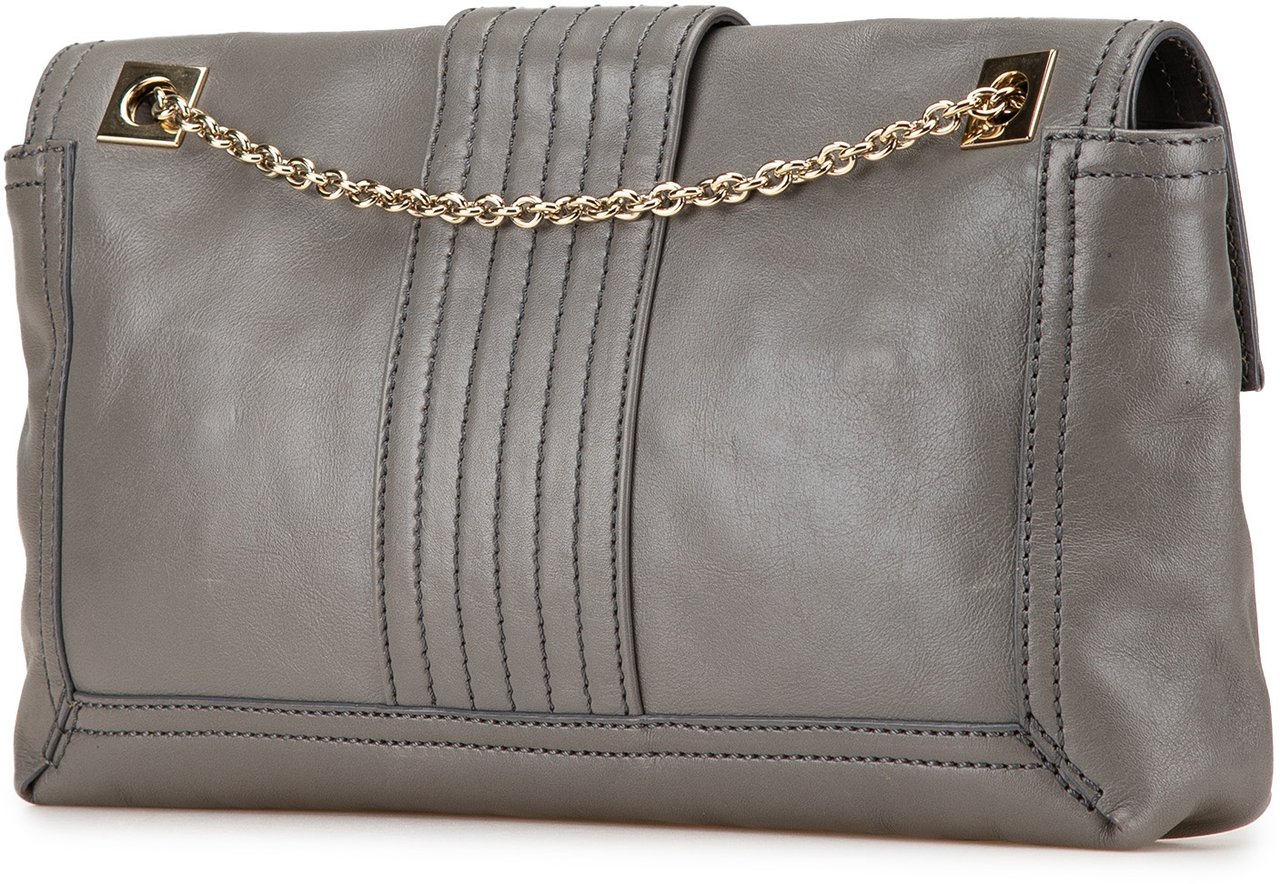 Fendi Glazed Leather Chain Flap Baguette Crossbody Grijs
