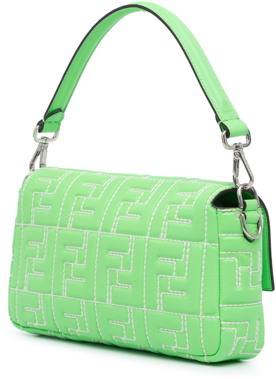 Fendi Zucca Embossed Stitched Leather Baguette Satchel Groen