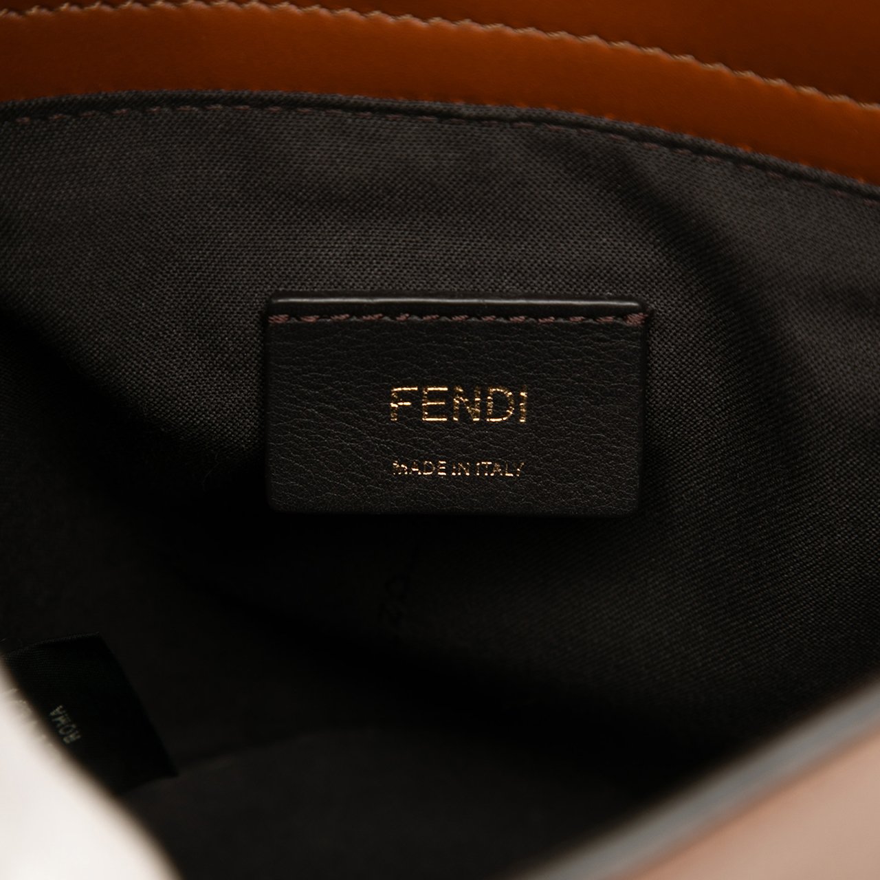 Fendi Leather Debossed Logo Bucket Bag Bruin