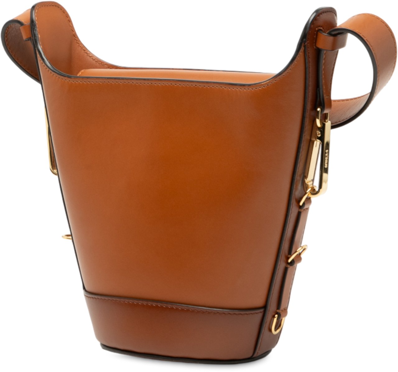 Fendi Leather Debossed Logo Bucket Bag Bruin