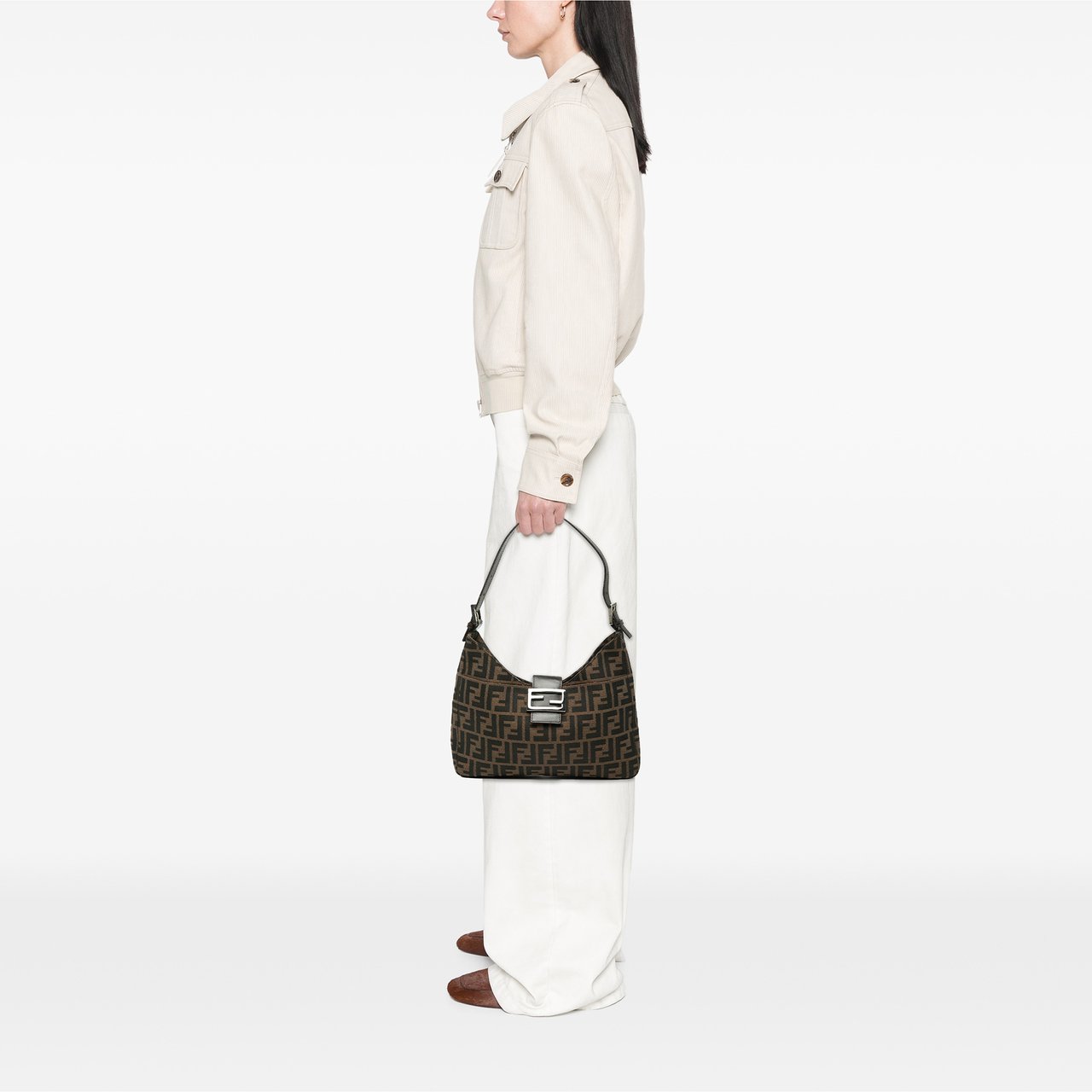 Fendi Zucca Canvas Shoulder Bag Bruin