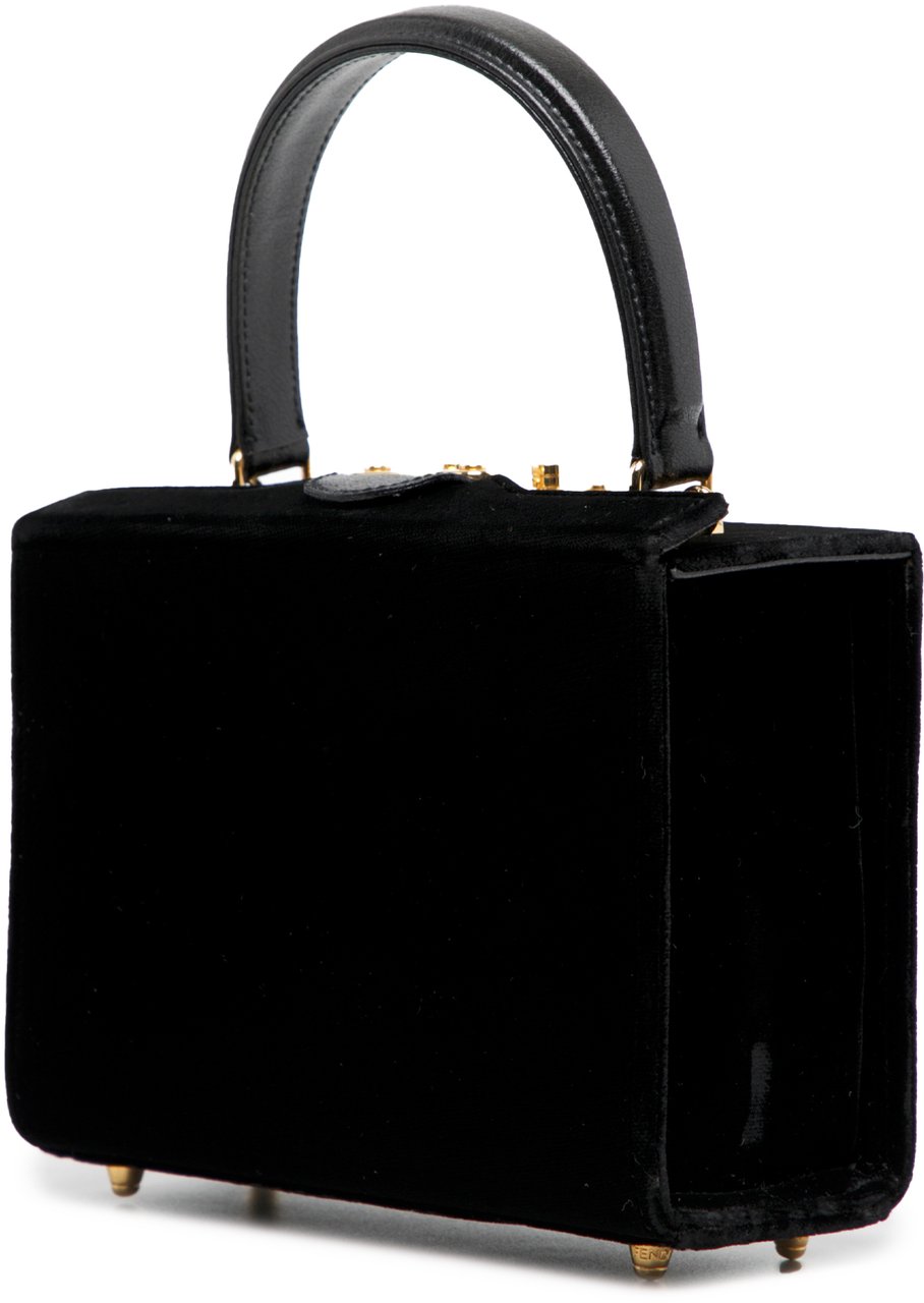 Fendi Velvet Push Lock Box Satchel Zwart