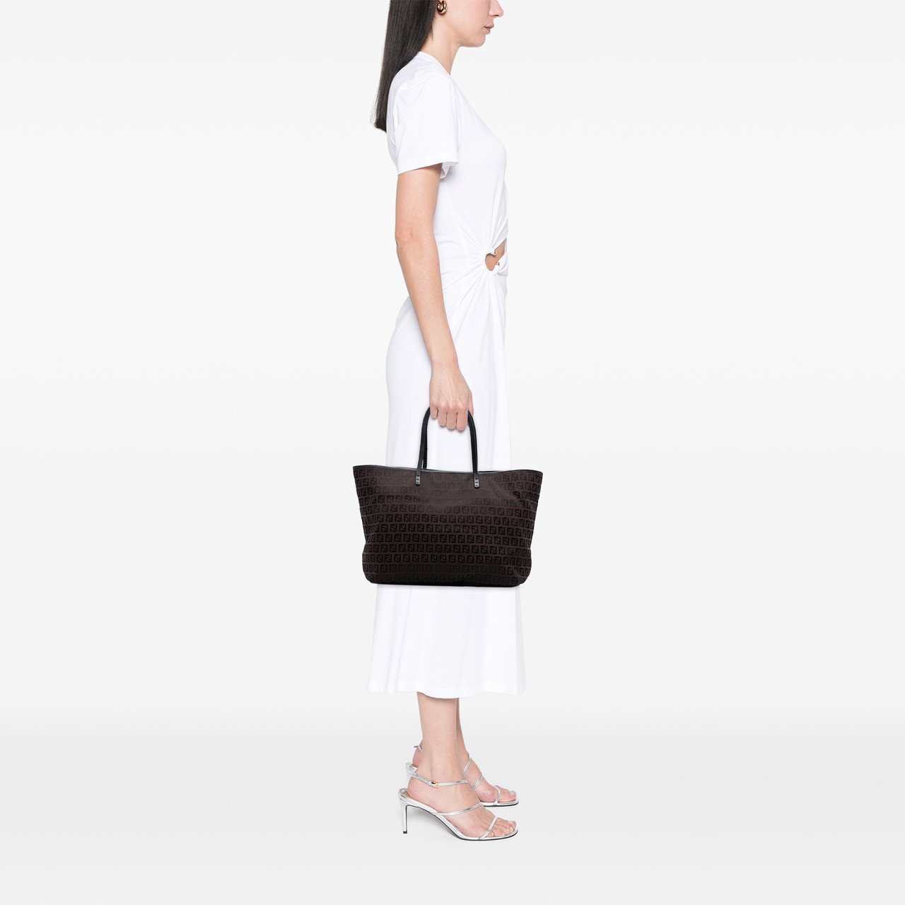 Fendi Medium Zucchino Canvas Roll Tote Bruin