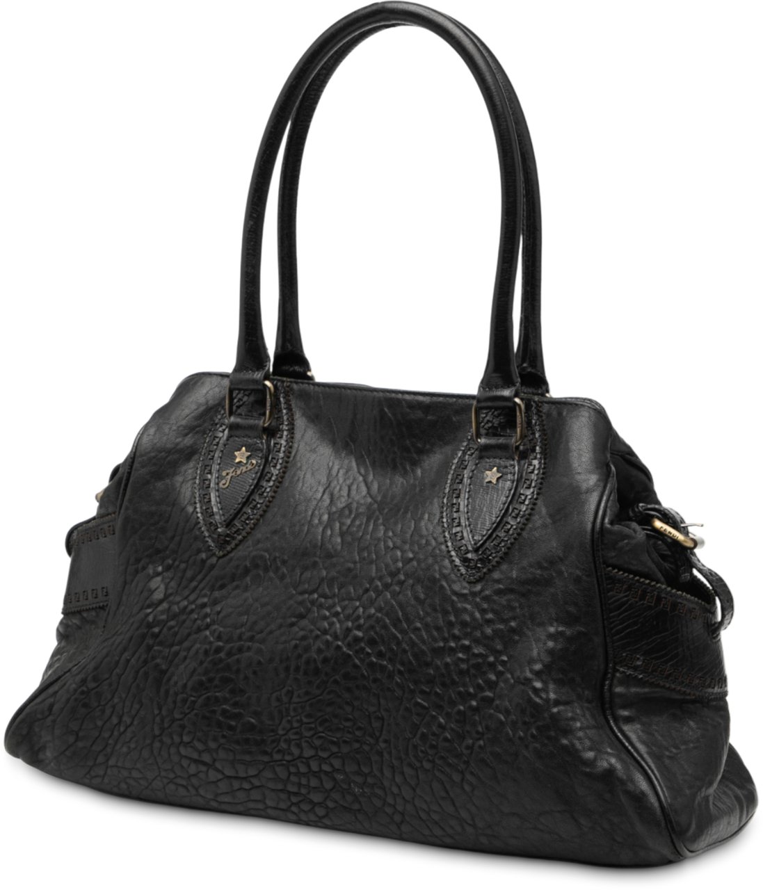 Fendi Leather Etniko Du Jour Handbag Zwart