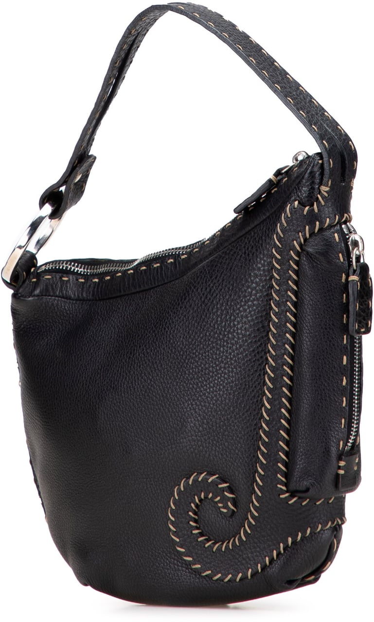 Fendi Leather Selleria Oyster Hobo Zwart