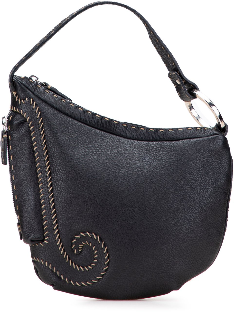 Fendi Leather Selleria Oyster Hobo Zwart