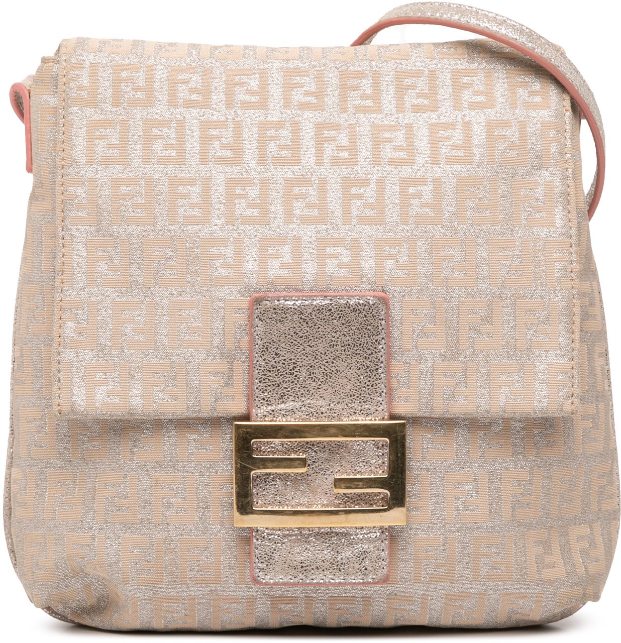 Fendi Zucchino Metallic Canvas Flap Crossbody Goud