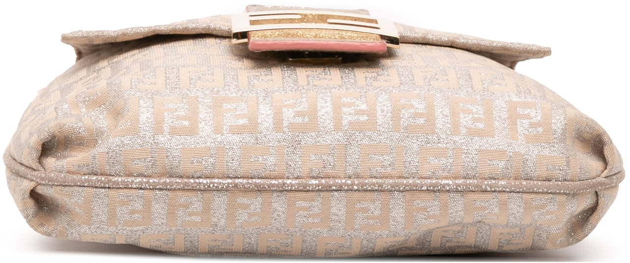 Fendi Zucchino Metallic Canvas Flap Crossbody Goud