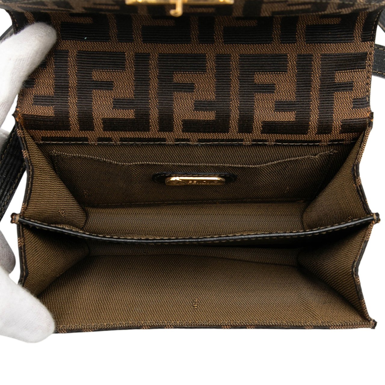 Fendi Zucca Canvas Flap Crossbody Bruin