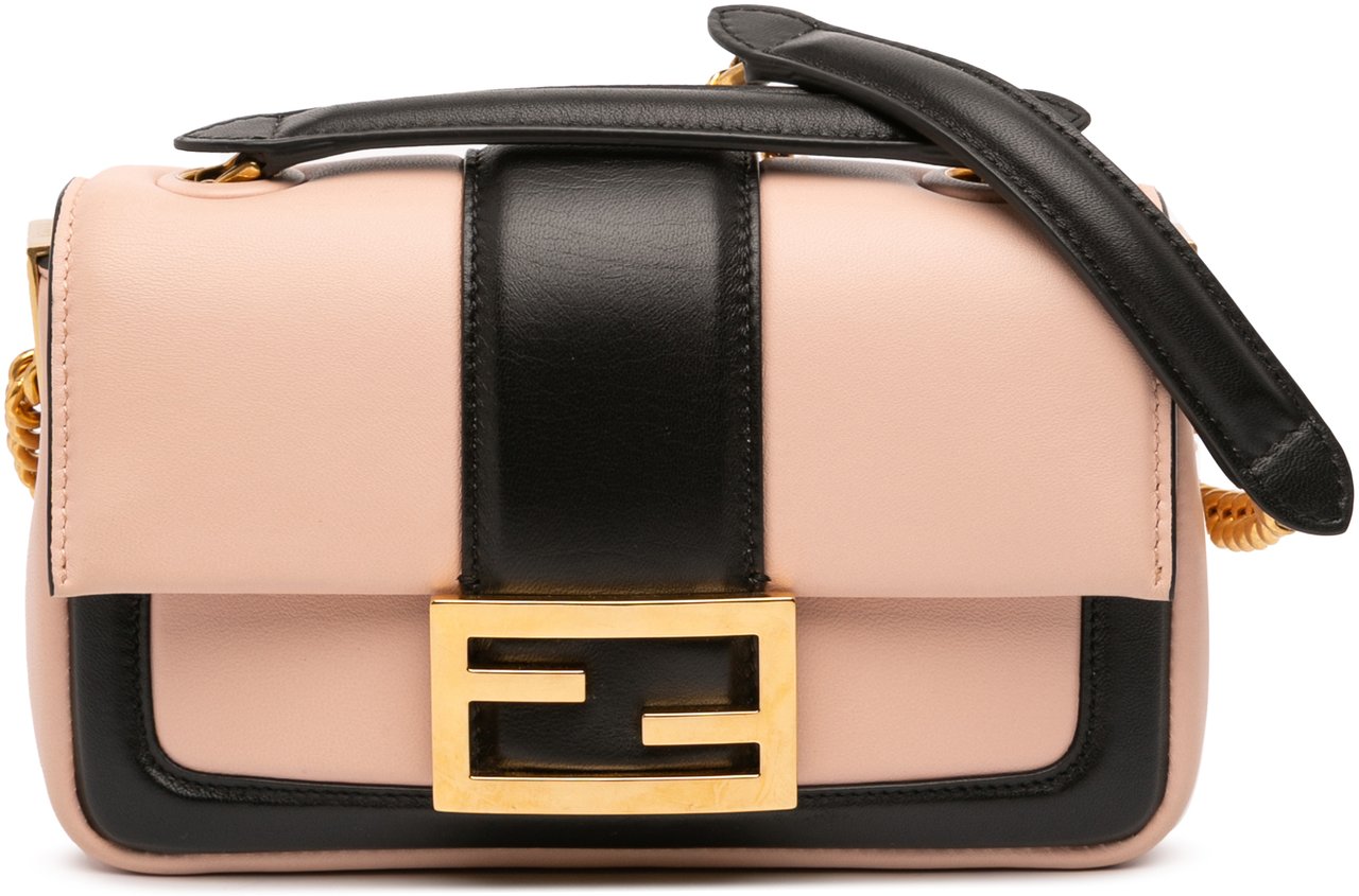 Fendi Mini Bicolor Nappa Apolo Chain Baguette Shoulder Bag Roze
