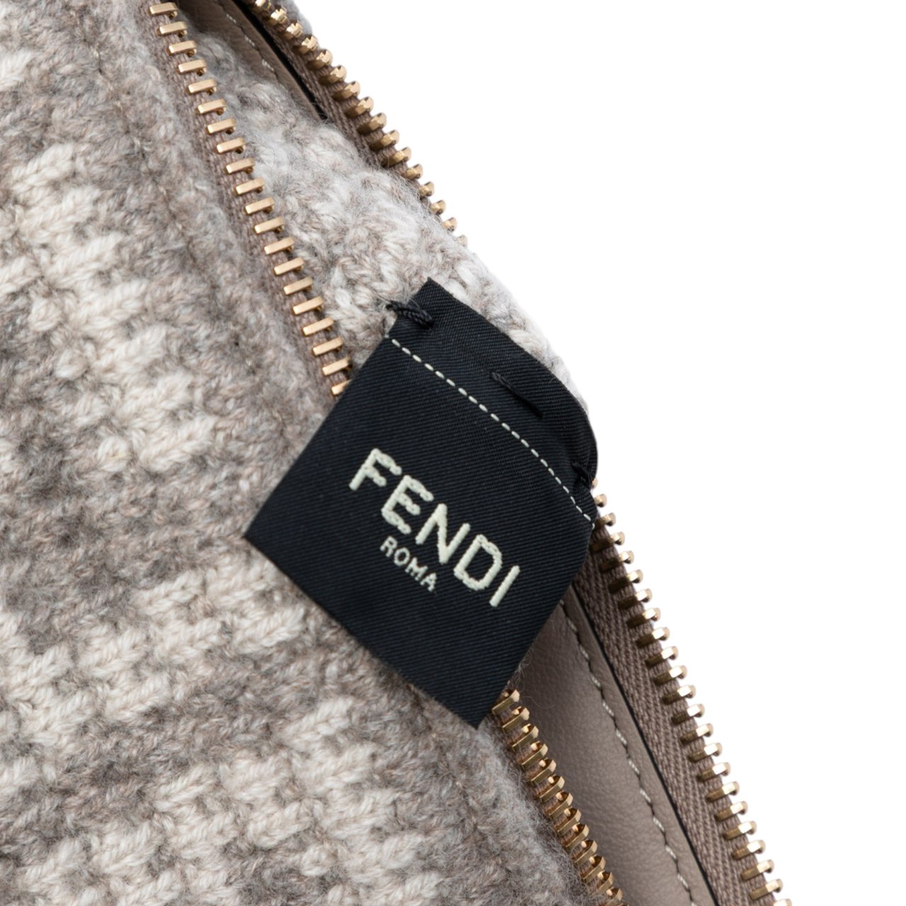 Fendi Large Woven Fabric and Calfskin FF Flat Pouch Grijs