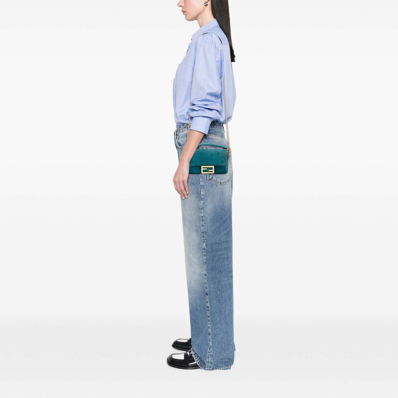 Fendi Mini Suede Baguette Satchel Blauw