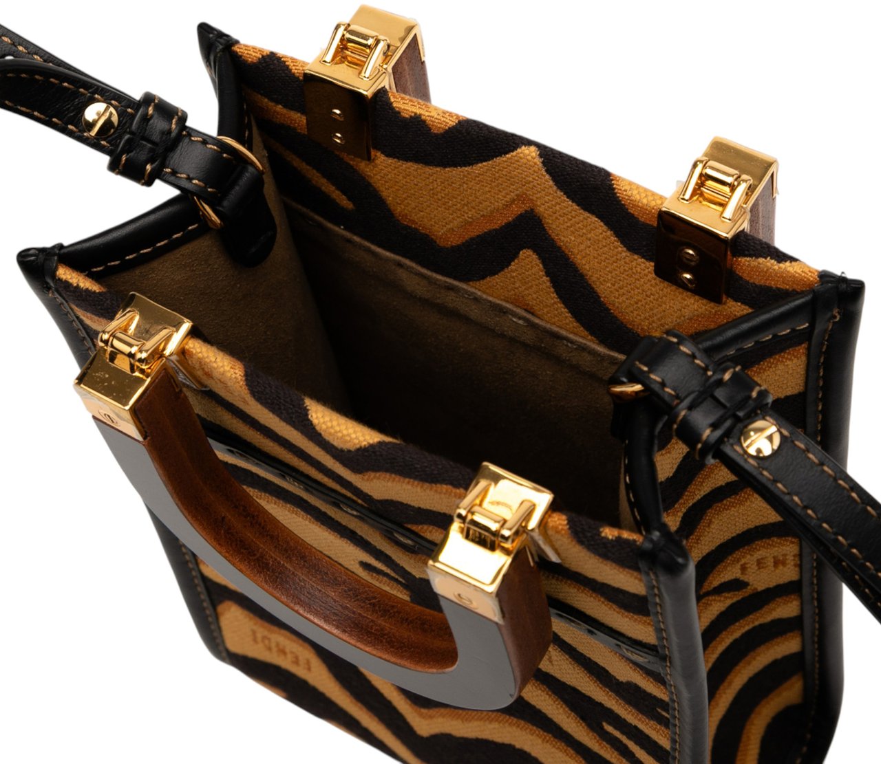 Fendi Mini Embroidered Canvas Tiger Print Sunshine Shopper Tote Bruin