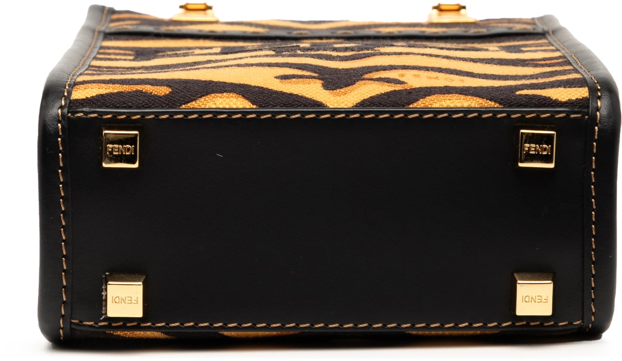 Fendi Mini Embroidered Canvas Tiger Print Sunshine Shopper Tote Bruin