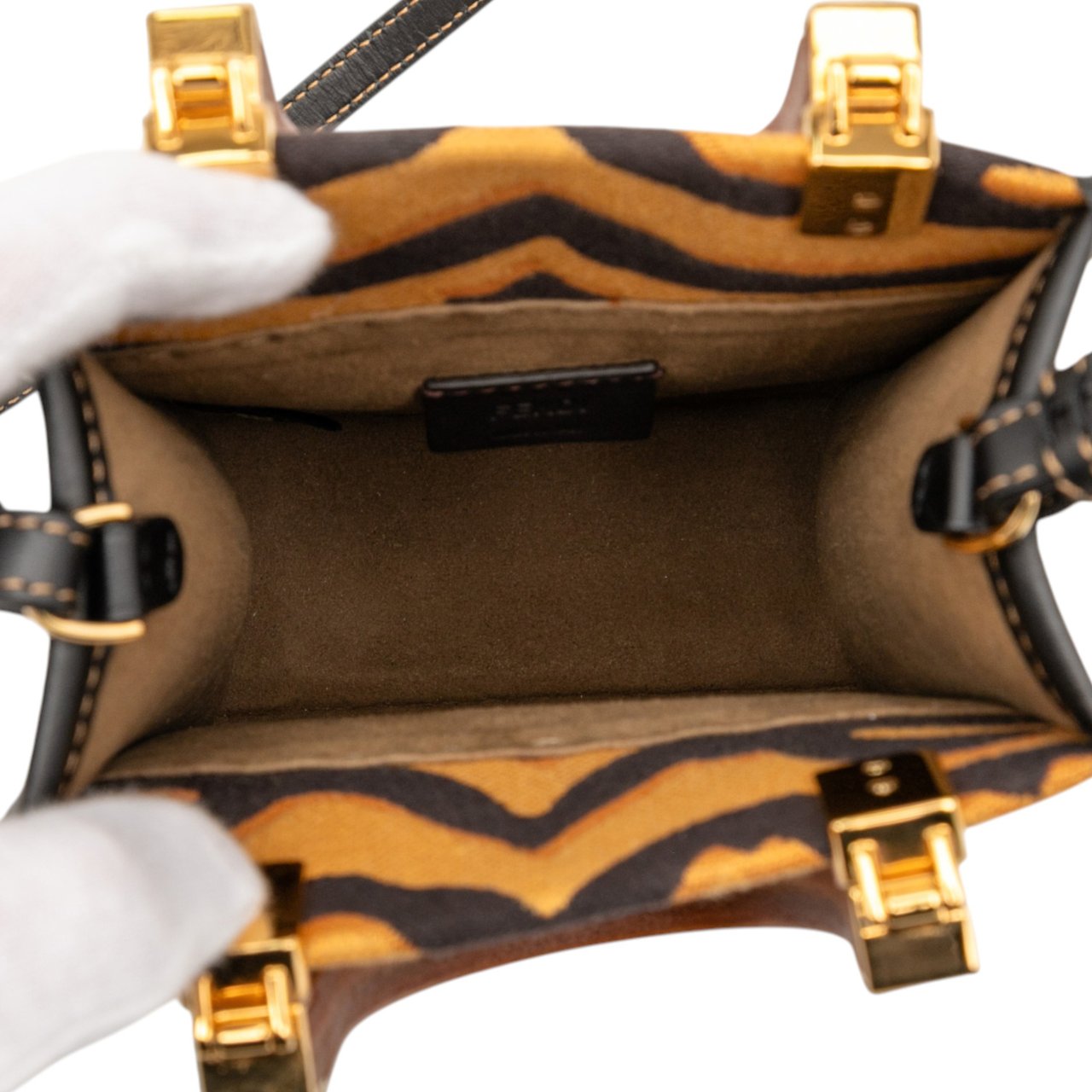 Fendi Mini Embroidered Canvas Tiger Print Sunshine Shopper Tote Bruin