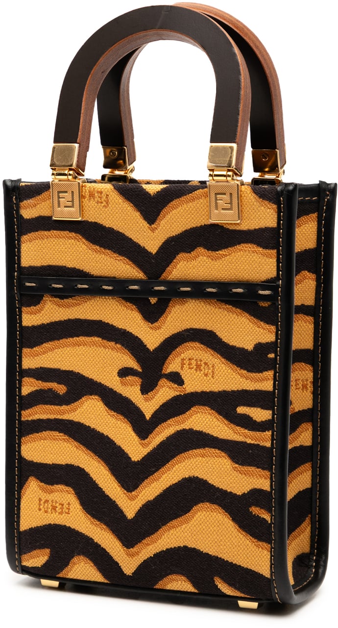 Fendi Mini Embroidered Canvas Tiger Print Sunshine Shopper Tote Bruin