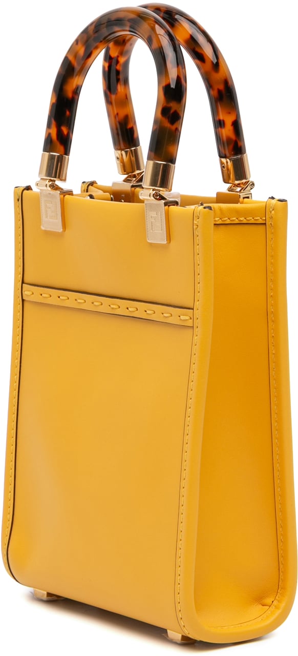 Fendi Mini Leather Sunshine Shopper Tote Geel