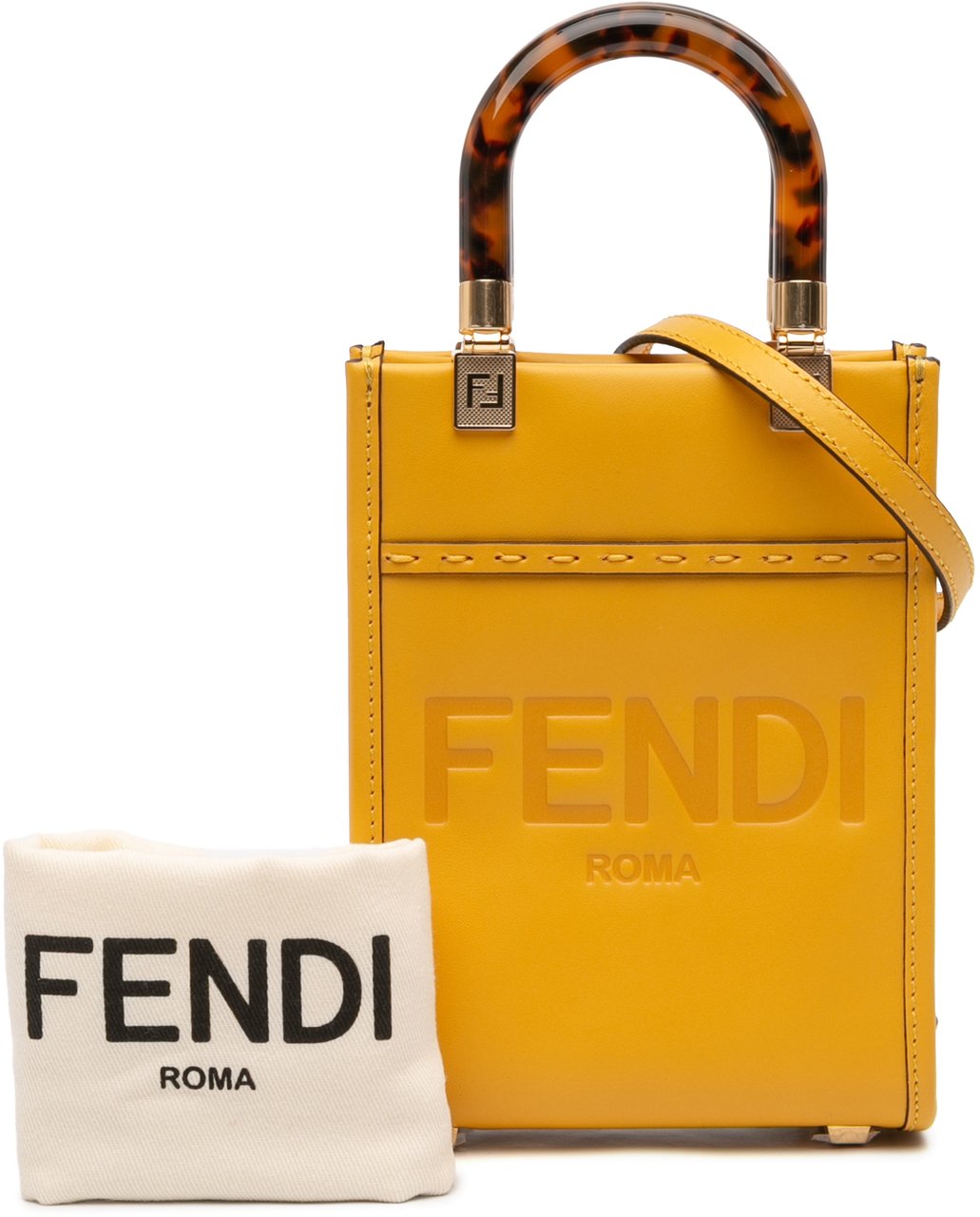 Fendi Mini Leather Sunshine Shopper Tote Geel