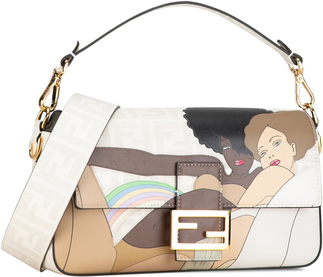 Fendi Zucca Graphic Print Coated Canvas Bikini Girls Baguette Satchel Wit