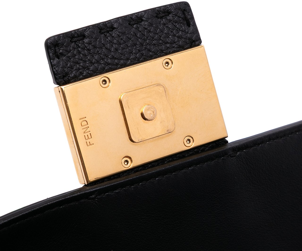 Fendi Leather Selleria Convertible Baguette Satchel Zwart