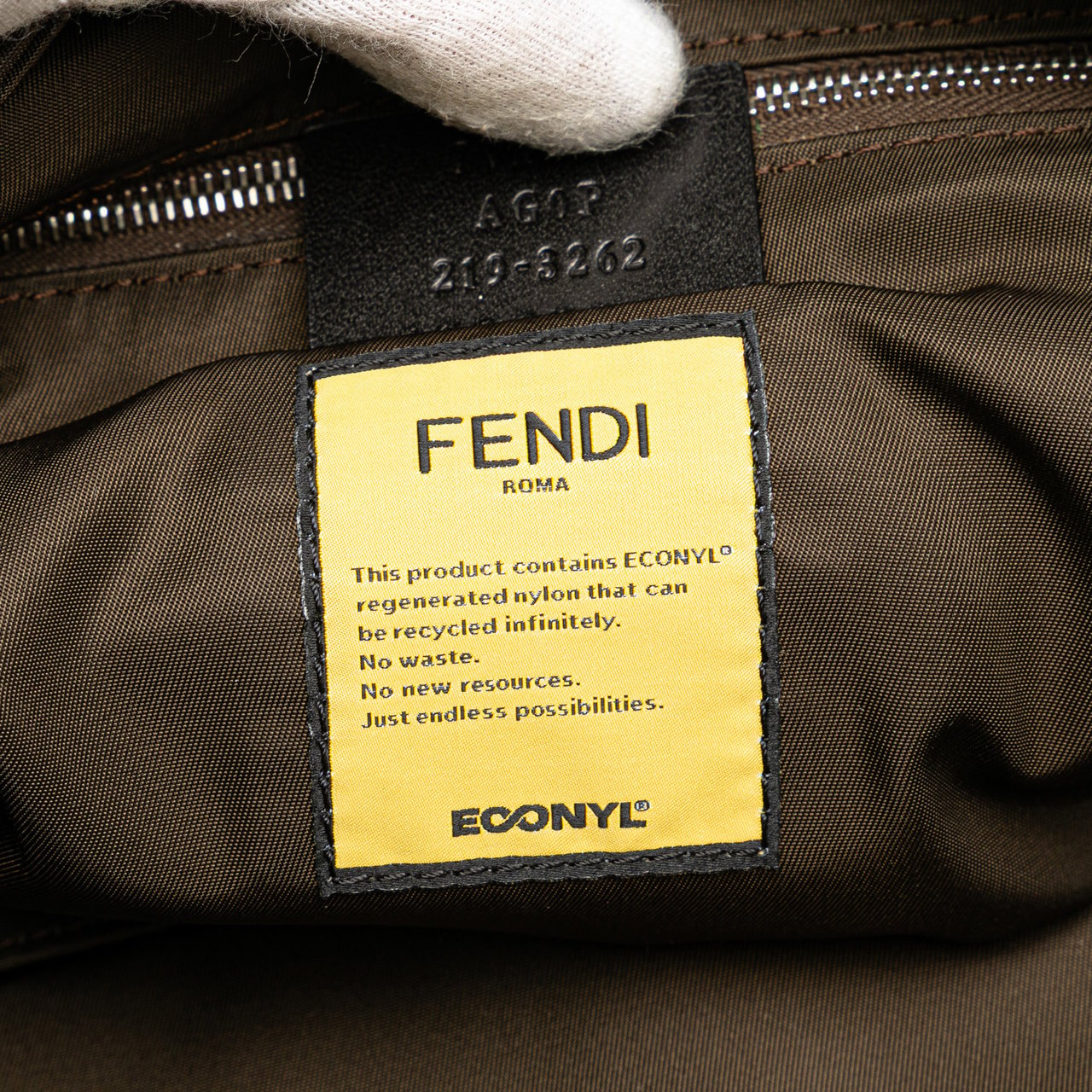 Fendi Large Econyl Nylon Baguette Satchel Bruin