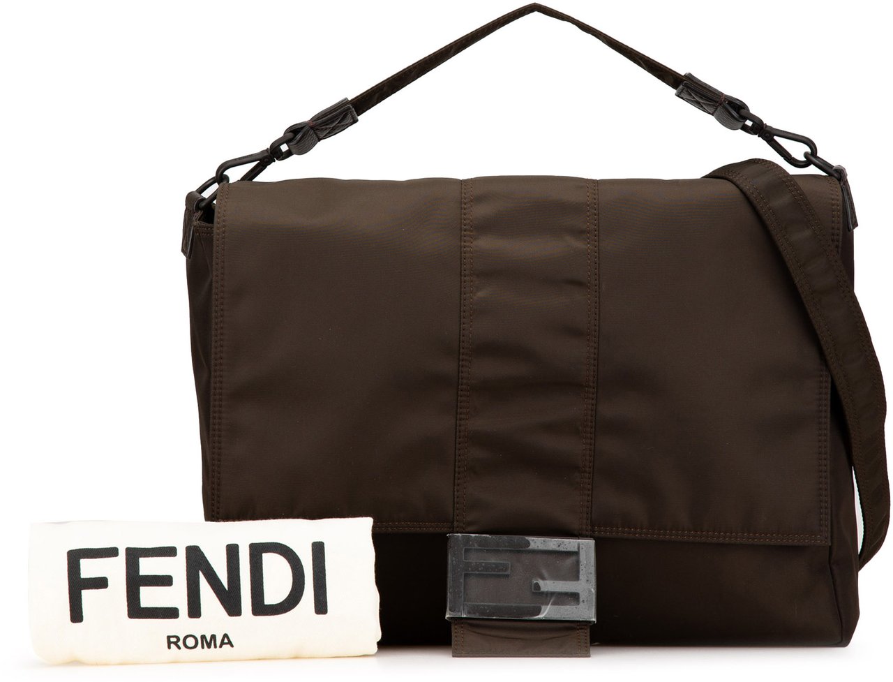 Fendi Large Econyl Nylon Baguette Satchel Bruin