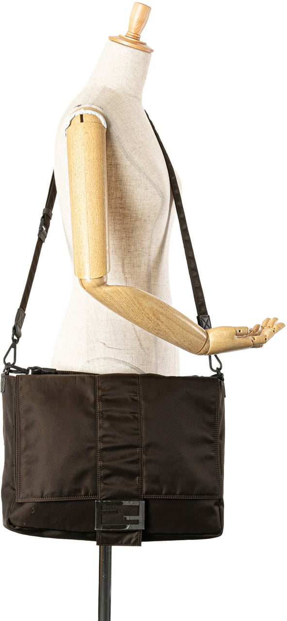 Fendi Large Econyl Nylon Baguette Satchel Bruin