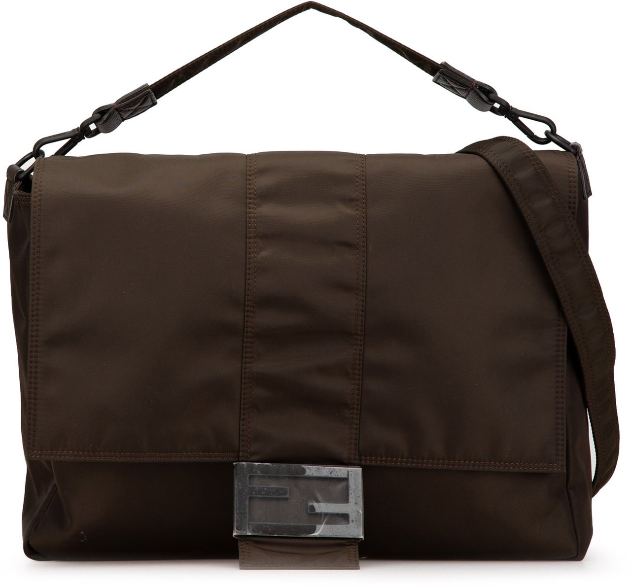 Fendi Large Econyl Nylon Baguette Satchel Bruin