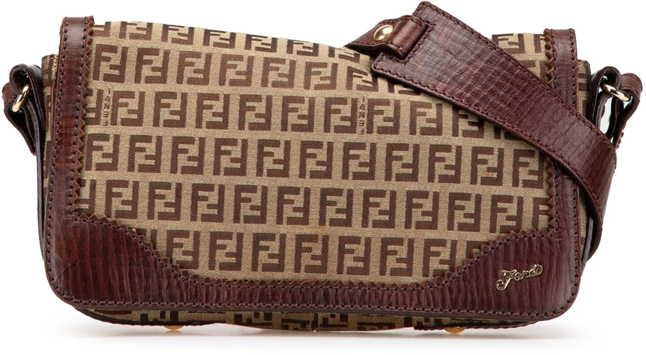 Fendi Zucchino Canvas Shoulder Bag Bruin