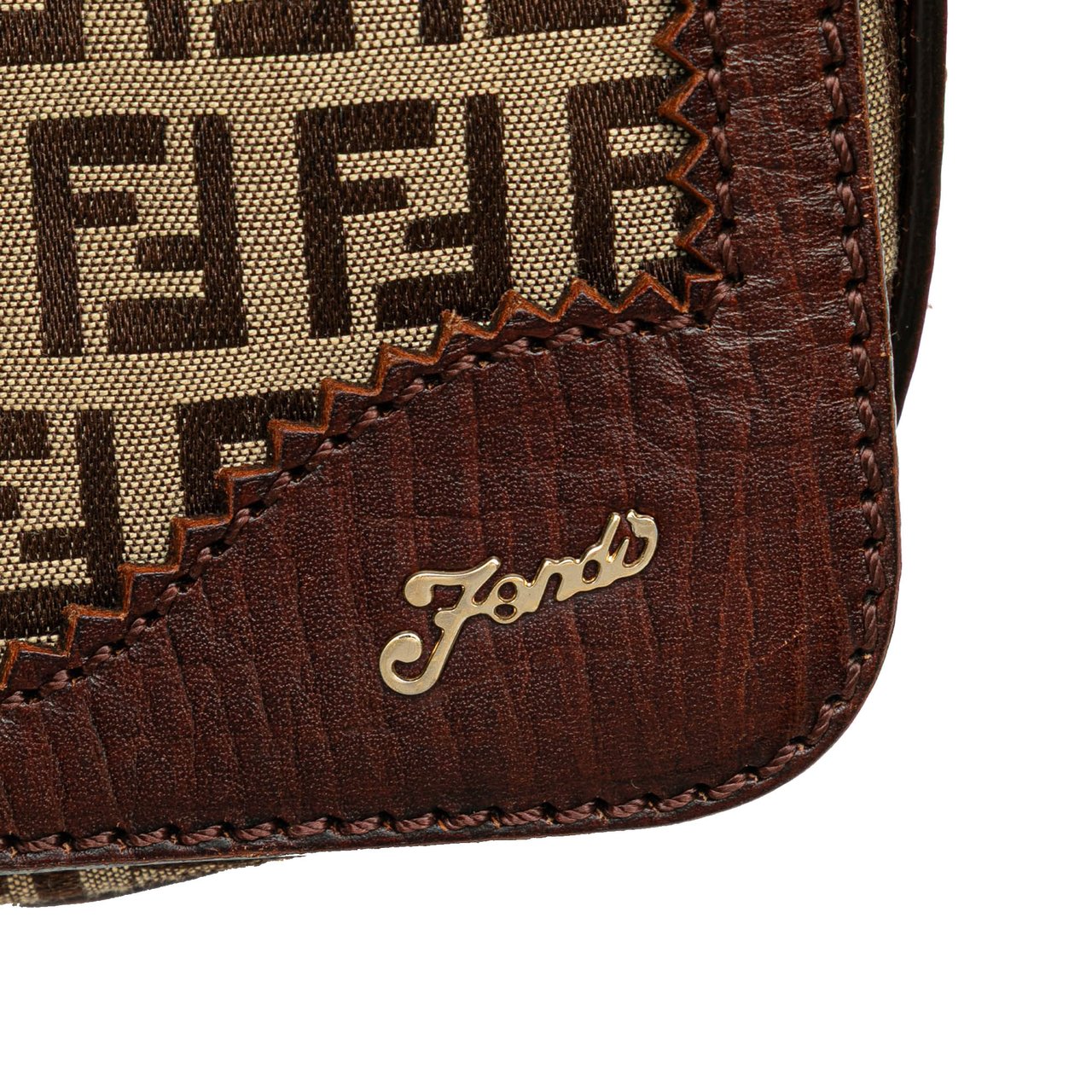 Fendi Zucchino Canvas Shoulder Bag Bruin