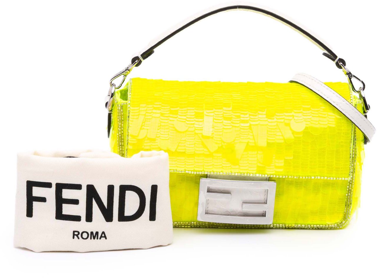 Fendi Mini Transparent Paillettes Elaphe Baguette Satchel Geel